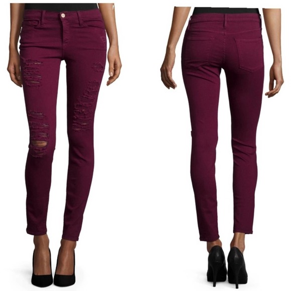 FRAME
Cranberry Rip Skinny Distressed Jeans, wine - Picture 2 of 7